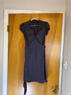 Express Charcoal Gray Pinstripe Midi Wrap Dress